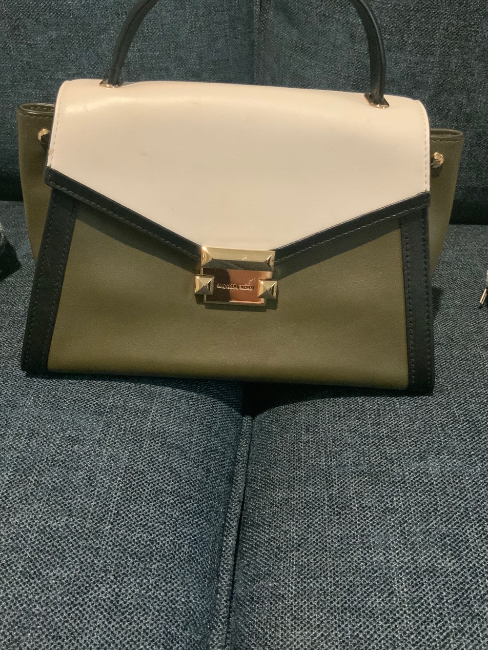 Michael Kors Olive, White & Black Colorblock Top-Handle Satchel